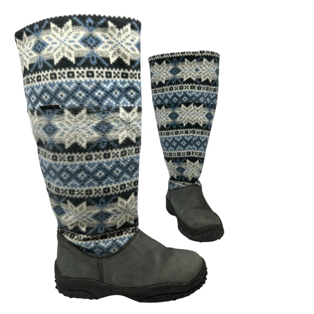 VTG Baffin Sweater Fleece Snow Boots‎ Womens SZ 6 Blue Knit Leather Winter